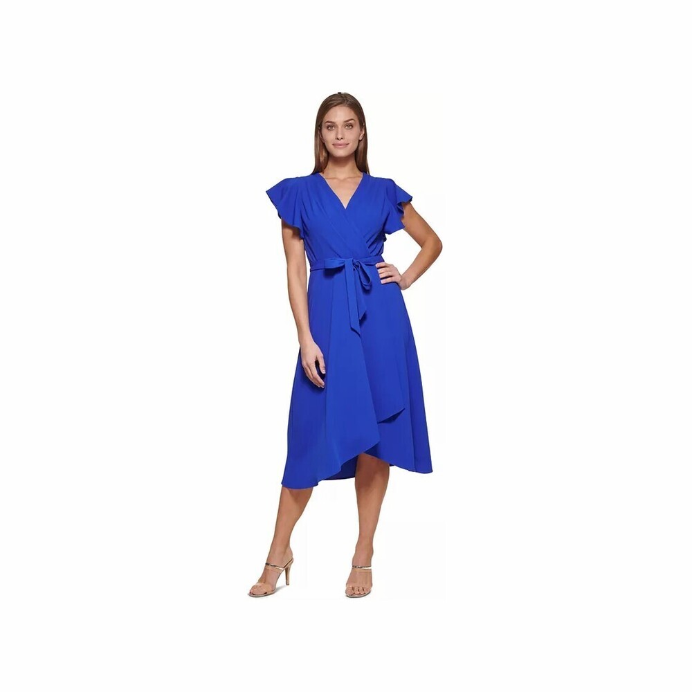 DKNY Women's Flutter-Sleeve Faux-Wrap Dress